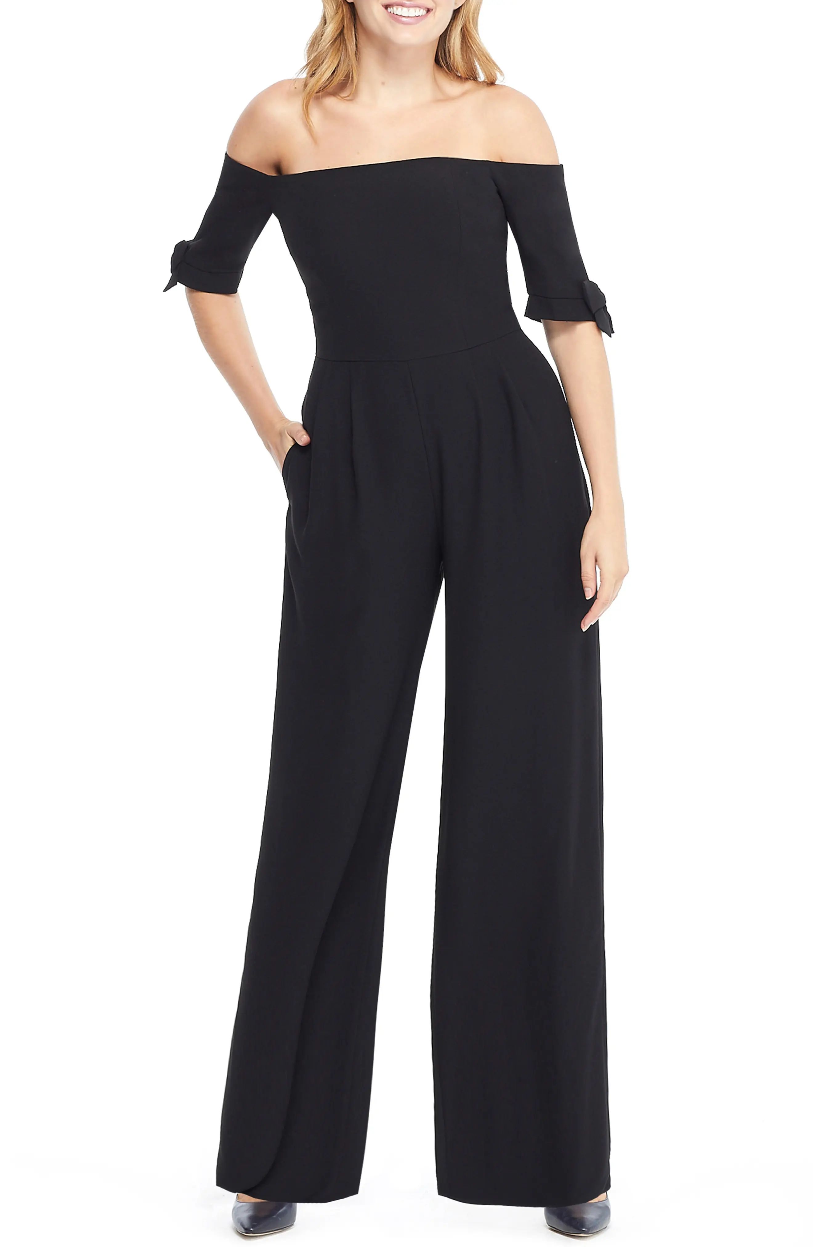 Women's Gal Meets Glam Collection Meredith Crepe Off The Shoulder Jumpsuit, Size 2 - Black | Nordstrom