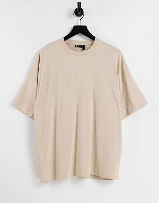 ASOS DESIGN oversized t-shirt with crew neck in beige - CAMEL | ASOS (Global)