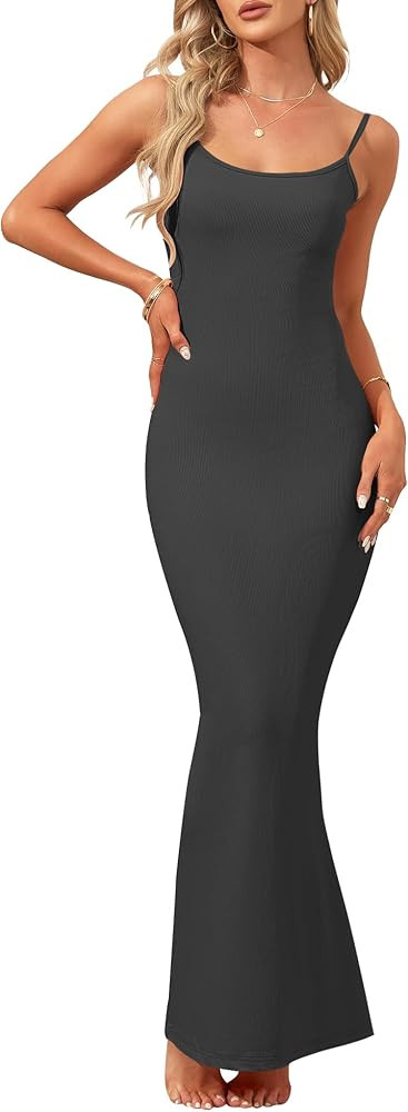 AUSELILY Womens Slip Maxi Dress Sexy Bodycon Dresses Sleeveless Square Neck Long Dress | Amazon (US)