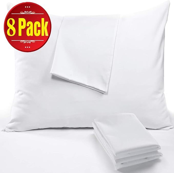 Niagara Sleep Solution 8 Pack Pillow Protectors Cases Covers Standard 20x26 Zippered Set White So... | Amazon (US)