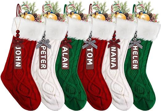 XIMISHOP 6PACK Christmas Stockings,18Inches Large Cable Knitted Stocking Personalized Xmas Hangin... | Amazon (US)