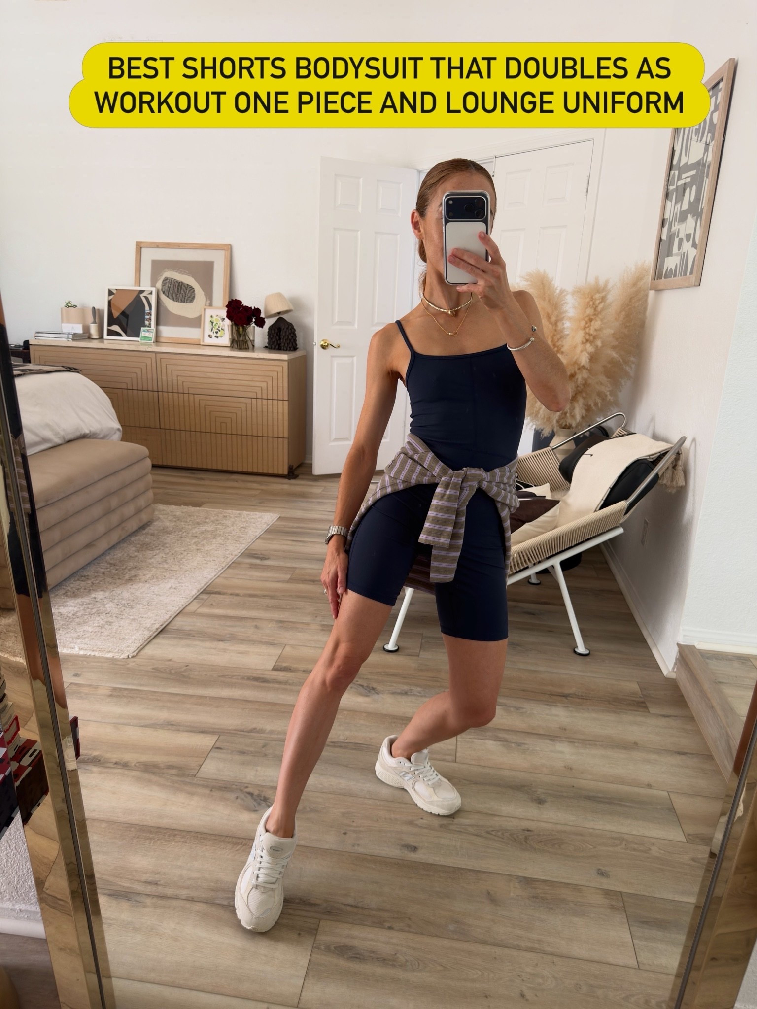 A navy workout bodysuit does wonders to elongate the body and looks chic always. Pair with a striped lilac polo sweatshirt tied at the waist to further define your silhouette.

#LTKgrwm #LTKActive #LTKootd