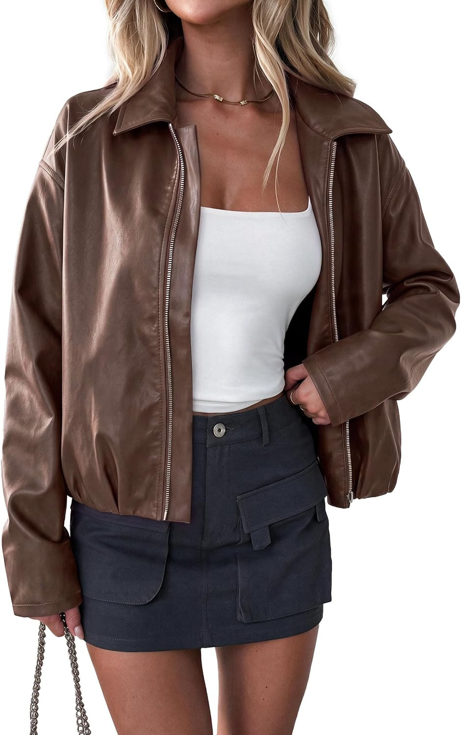 PRETTYGARDEN Womens Faux Leather Motorcycle Jackets Fall Cropped Coats | Amazon (US)