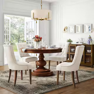 StyleWell Bakerford Walnut Finish Upholstered Dining Chair with Biscuit Beige Seat (Set of 2) (21... | The Home Depot