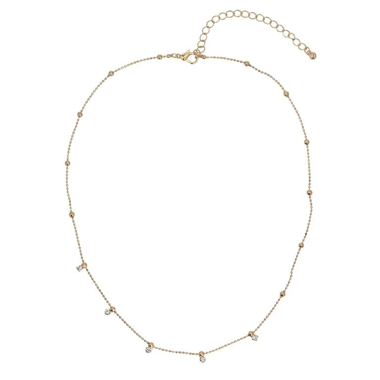 Time And Tru Women's Gold Tone Crystal Dangle Delicate Necklace | Walmart (US)