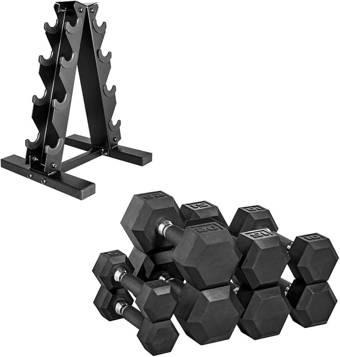CAP Barbell Rubber Coated Dumbbell Weight Set with Vertical Rack | 100 lb, 150 lb, and 210 lb Opt... | Amazon (US)