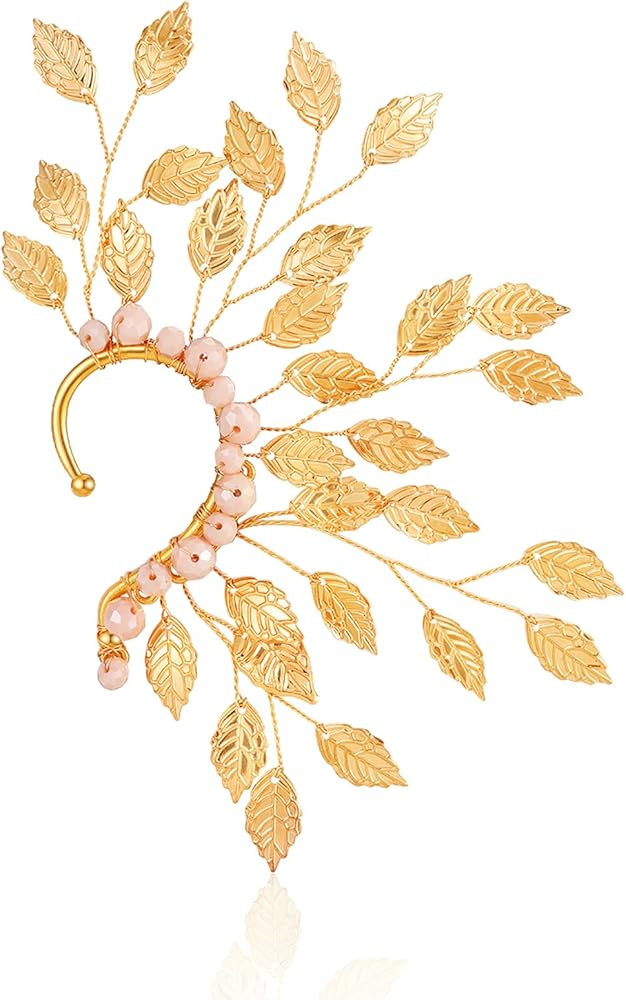 Elf Ear Cuff Fairy Single Left Handmade Non Piercing Earring for Women (Golden Leaves) | Amazon (US)