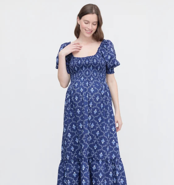 The Maternity Louisa Nap Dress - Navy Trellis | Hill House Home US