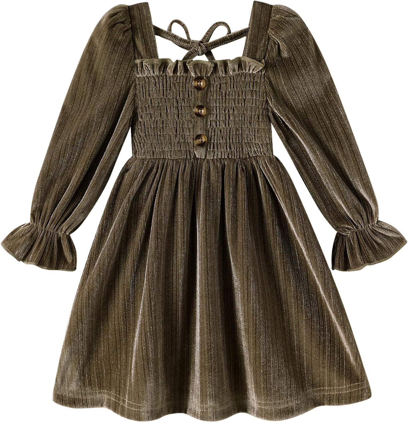 Happy Town Toddler Girl Dress Long Sleeve Play Wear Dress Baby Solid Color Casual Fall Winter Clothes | Amazon (US)