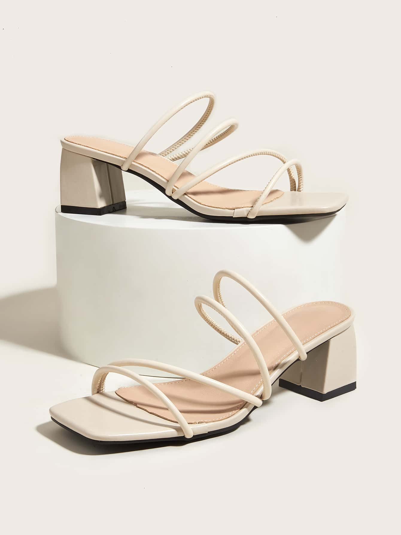 Thin Strap Chunky Heeled Mule Sandals | SHEIN