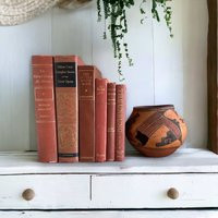Antique & Vintage Shabby Brick Red Books, Rustic Interior Decorator Book Stack, Old Books By Color, Bookshelf Decorations | Etsy (US)