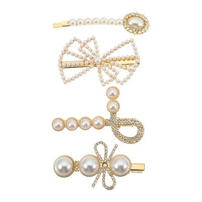 Unique Bargains Gift Set Girl's Pearl Cute Style Metal Hair Clip White 1 Set of 4 Pcs | Target