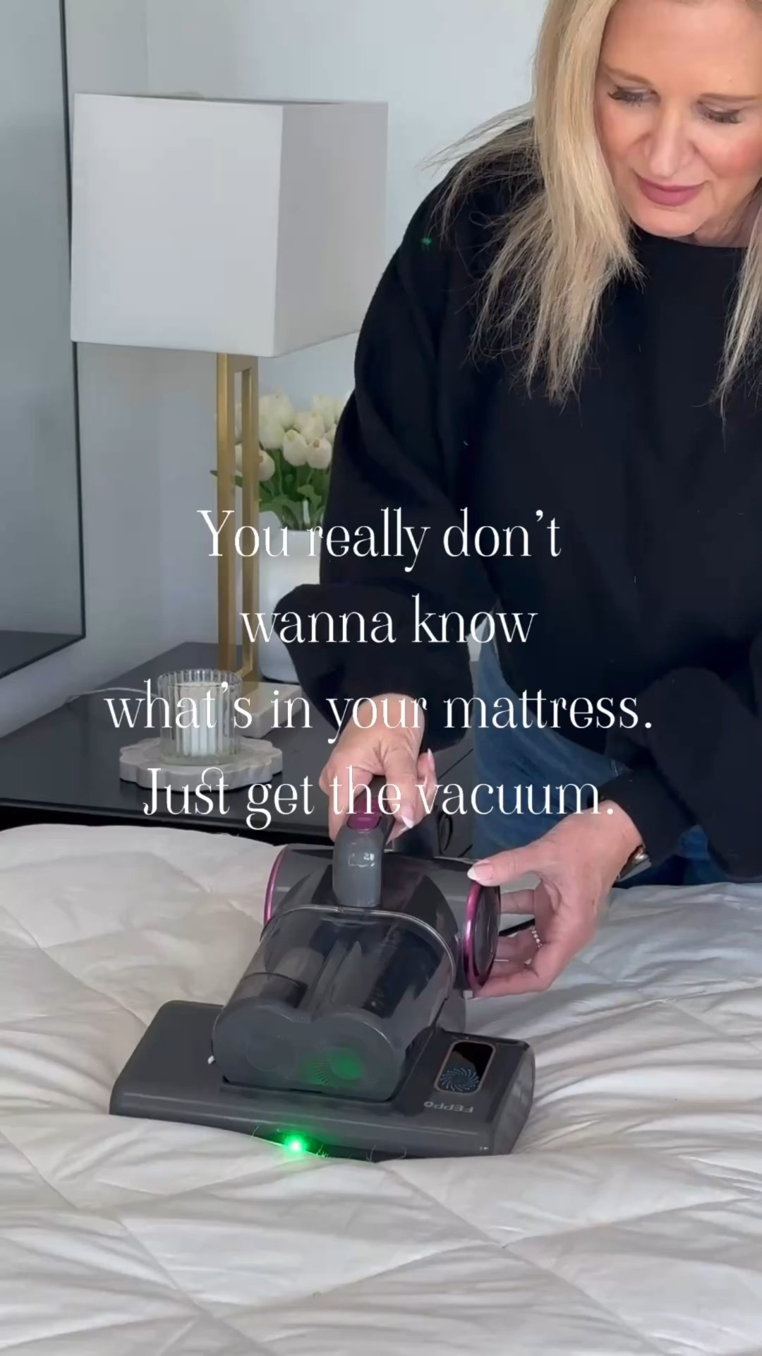 Do you know what’s inside your mattress? 
Even if it looks clean, your mattress can be hiding dust mites, dead skin cells, sweat, allergens, pet dander, and bacteria that build up over time.
We spend hours on our mattress every single night, and all of that gets trapped deep inside the fabric where regular sheets and washing can’t reach. That buildup can affect sleep, allergies, and overall air quality in your home.
That’s why vacuuming your mattress is a non-negotiable. A mattress vacuum helps pull out the gross stuff you can’t see, leaving your bed cleaner, fresher, and way more hygienic.
Clean mattress = better sleep 💤
If you haven’t done this yet… consider this your sign.
Save this & add it to your cleaning routine.

#LTKHome