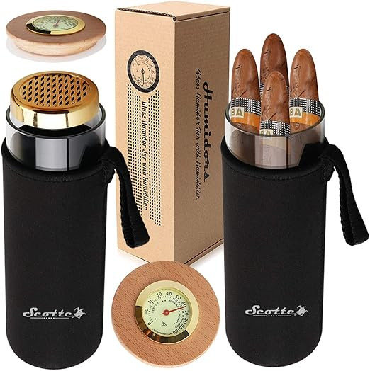 Scotte Cigar Case Humidor Gift Box Cigars jar humidifiers-Cigar Hygrometer humidifier-Travel Ciga... | Amazon (US)