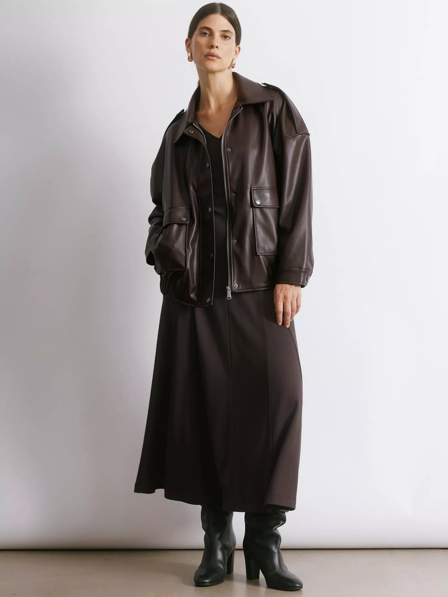 Albaray Faux Leather Bomber Jacket, Chocolate | John Lewis (UK)