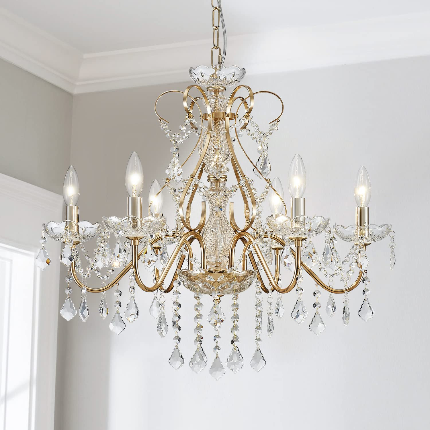 Saint Mossi 6 Light Crystal Chandelier Light Fixture Modern Chandelier Crystal Lighting, French G... | Amazon (US)
