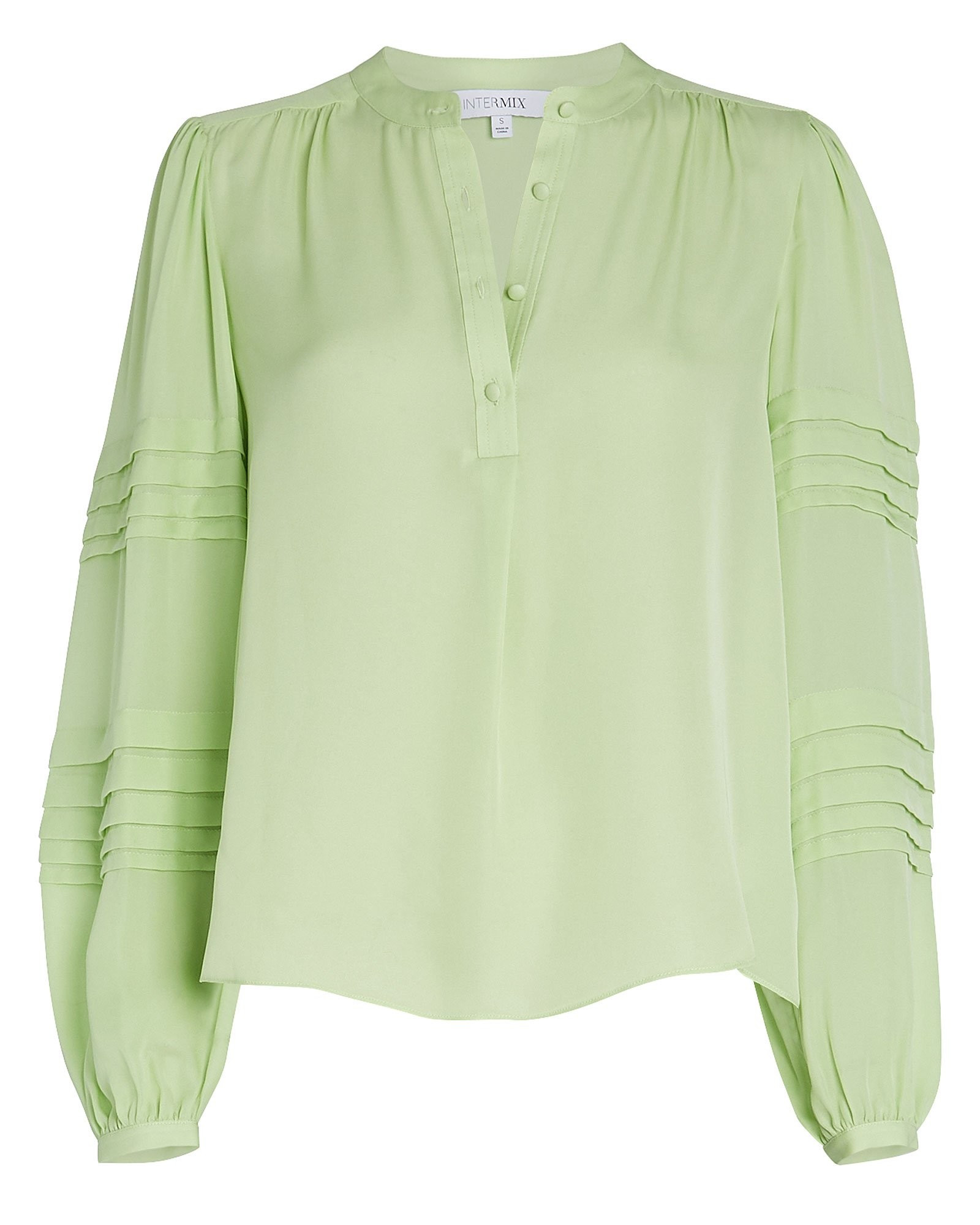 INTERMIX Clarissa Silk Blouse, Green-Lt XL | INTERMIX