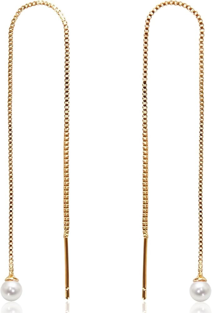 Humble Chic Threader Earrings for Women with Simulated Pearls - 14K Gold Plated or 925 Sterling S... | Amazon (US)