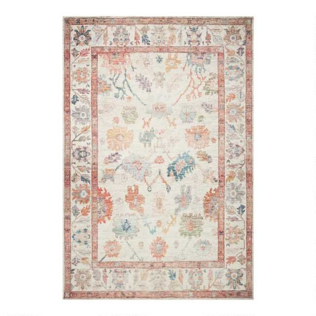 Multicolor Floral Distressed Persian Style Zoe Area Rug | World Market