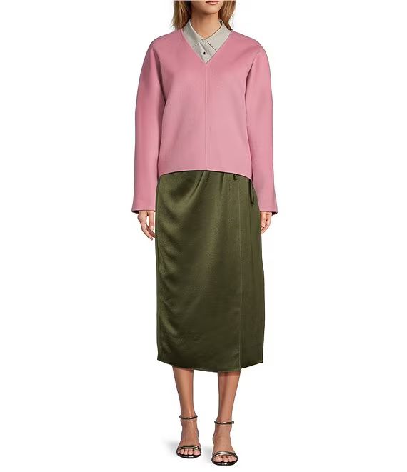 x Elizabeth Damrich Flora 3/4 Sleeve V-Neck Wool Blend Sweater | Dillard's