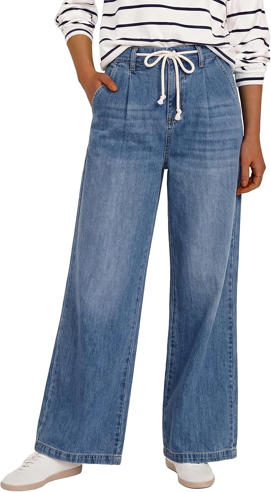 ANRABESS Womens Wide Leg Jeans High Waisted Trendy Drawstring Denim Pants Casual Relaxed Fit Trou... | Amazon (US)