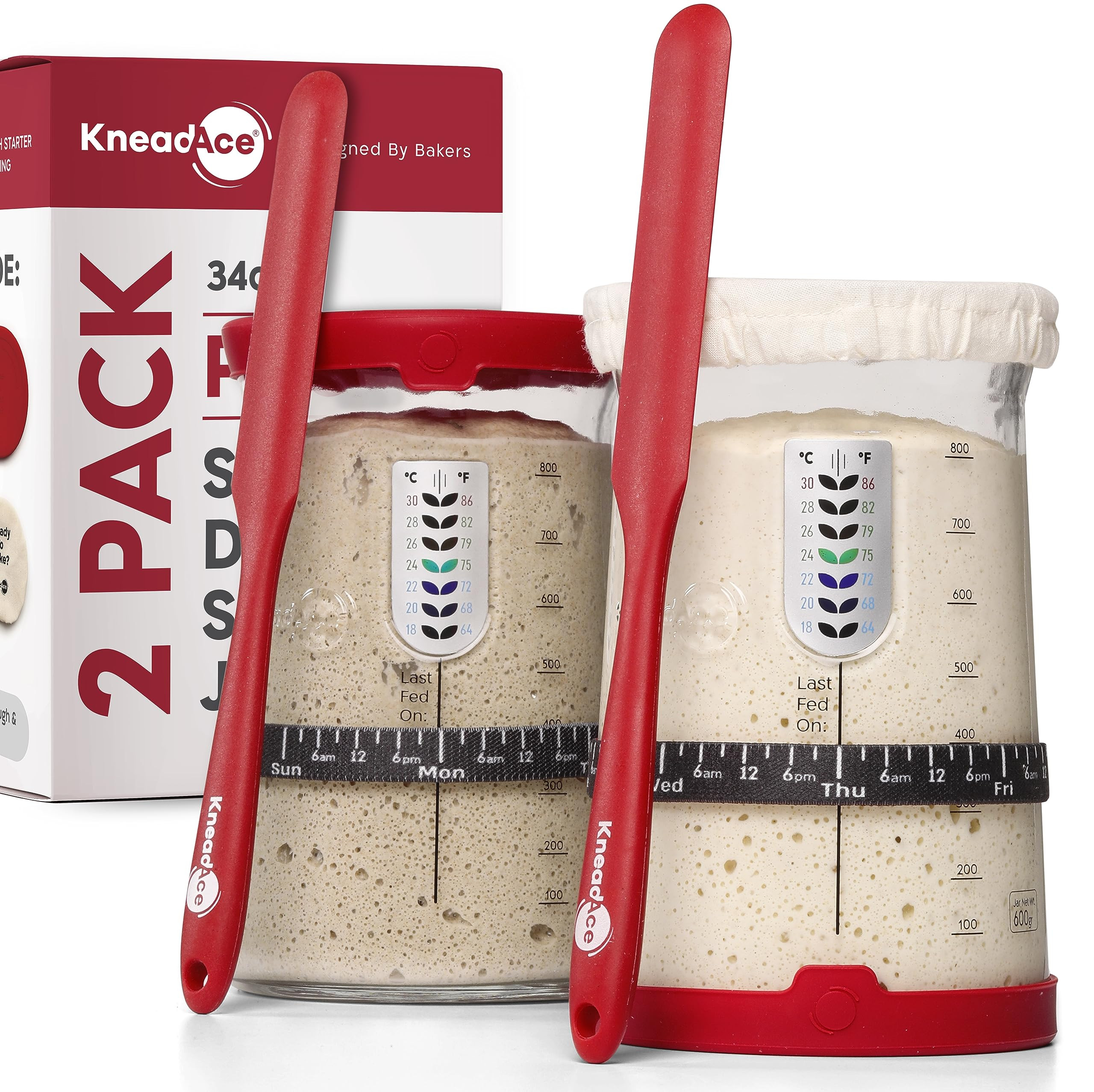 KNEADACE Pro Sourdough Starter Kit - 34oz Large Capacity Glass Fermentation Jar with Lid & Tracke... | Amazon (US)