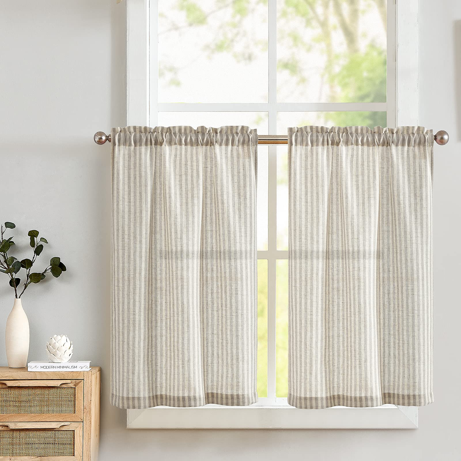 Lazzzy Kitchen Striped Curtains - Grey Tier Cafe Curtains for Bathroom & Kitchen - Farmhouse Styl... | Amazon (US)