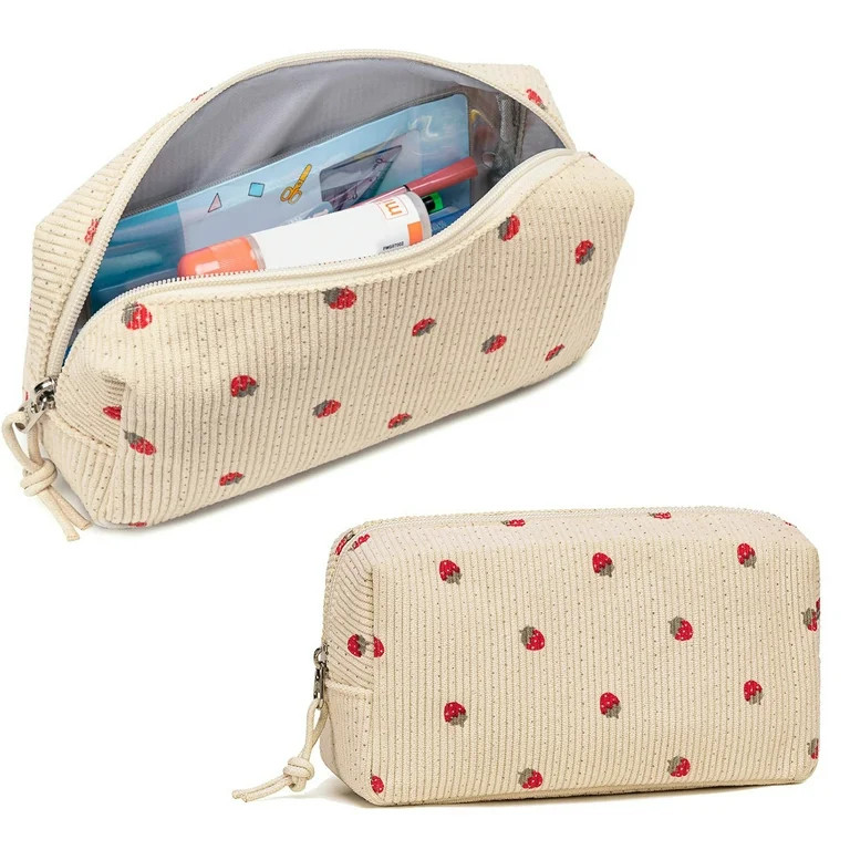 Beige Corduroy Large Capacity Pencil Case, Cute Strawberry Pencil Zipper Pouch, for Teacher Stati... | Walmart (US)