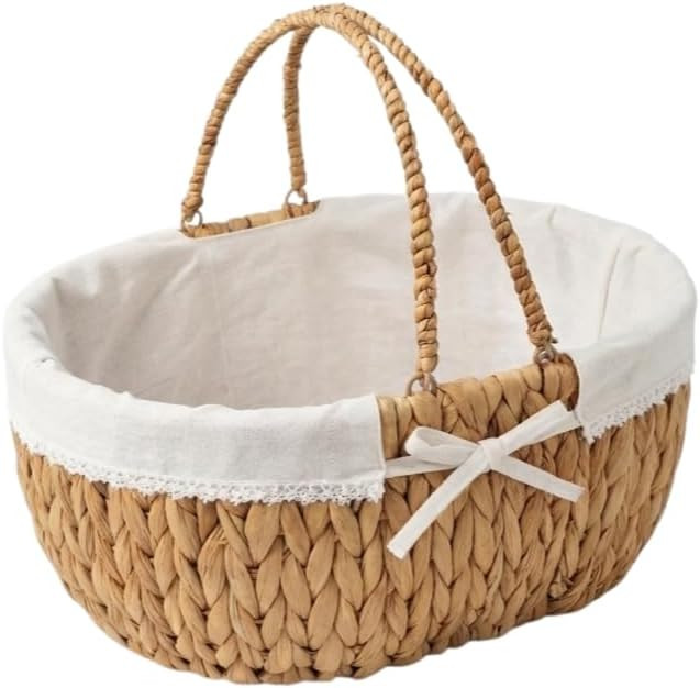 Medium Picnic Basket, Woven Water Hyacinth with Handles for Camping | Amazon (US)