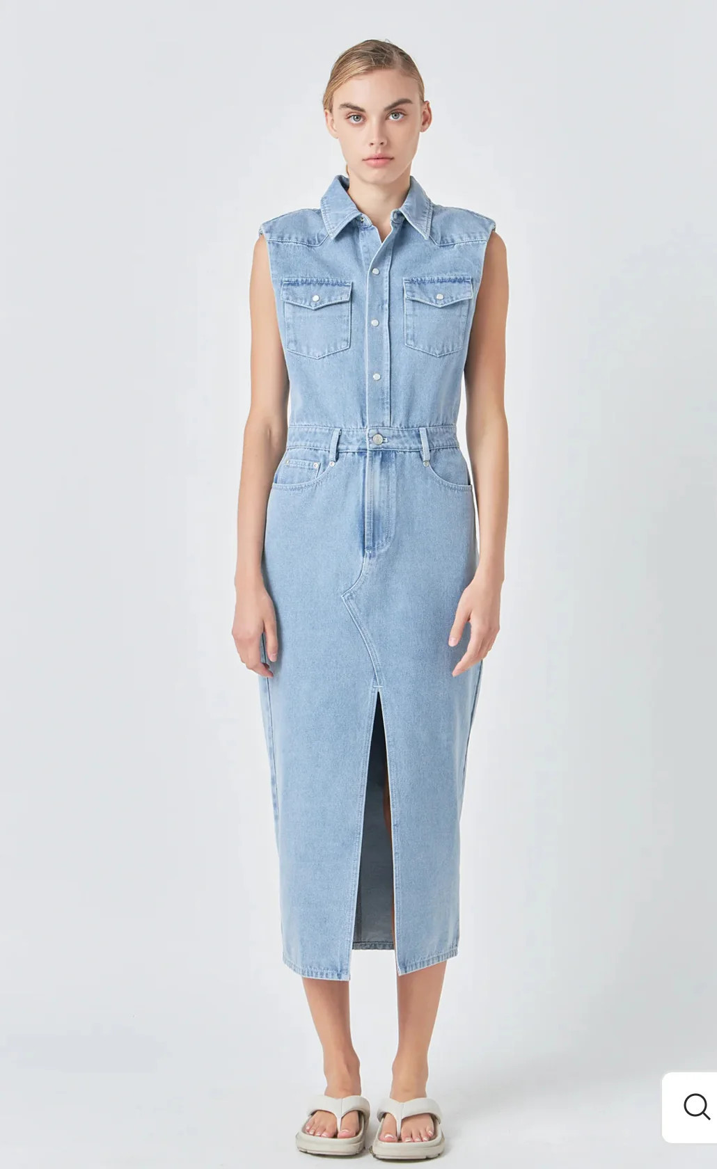 Denim Power Shoulder Maxi Dress Medium | Shop Christine's Boutique 