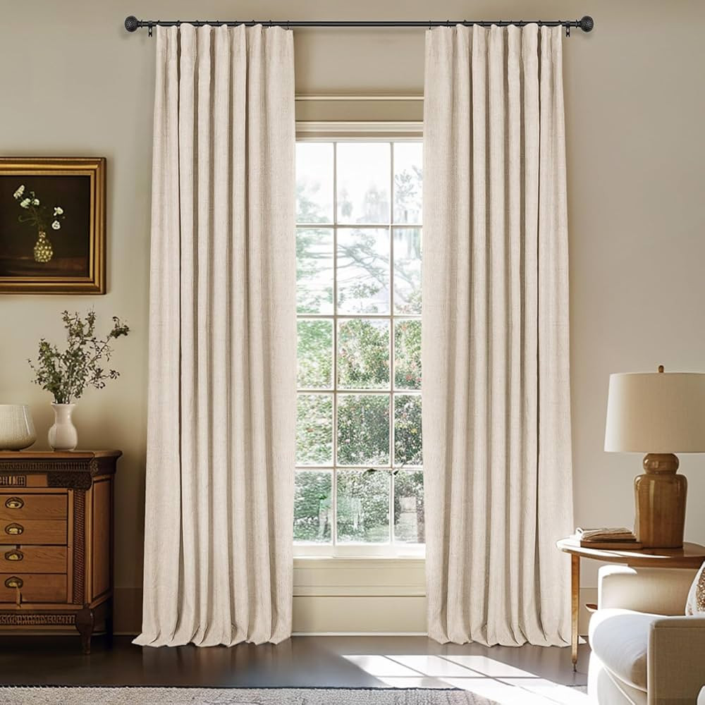 INOVADAY 100% Blackout Curtains for Bedroom, Black Out Curtains 96 Inch Long, Clip Rings Linen Bl... | Amazon (US)