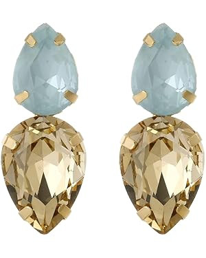 Crystal Drop Earrings, Mint Green and Golden Amber, Double Teardrop Design | Amazon (US)