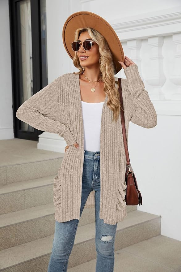 Women’s Lightweight Knit Cardigan - Long Sleeve Open Front Coat with Pockets Soft Fashion Outwe... | Amazon (US)