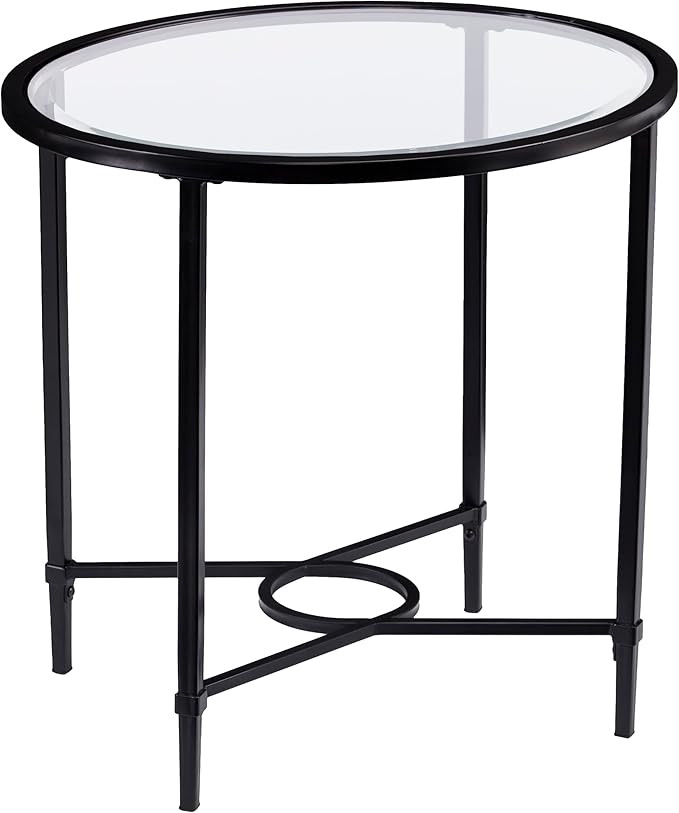 SEI Furniture AMZ2063KC Quinton Metal/Glass Oval Side Table, Black | Amazon (US)