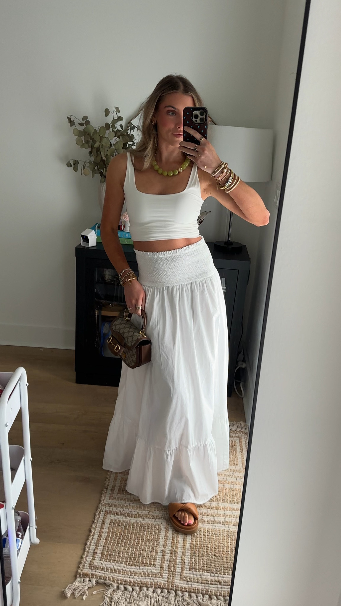 Girls dinner outfit needed something comfy but still stylish of course. My skirt is a convertible dress and skirt from @abercrombie  size xs plus it has pockets. My tank top is a PUMIEY find size xs and it’s a skims look for less. My necklace is from @baublebar!! @vicson 

#LTKootd #LTKSeasonal #LTKgrwm