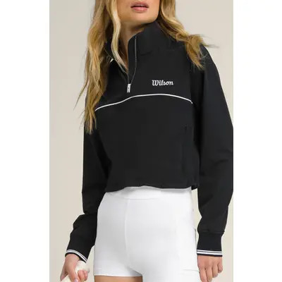 WILSON Davenport Woven Popover Quarter Zip Jacket in Black at Nordstrom, Size Large | Nordstrom