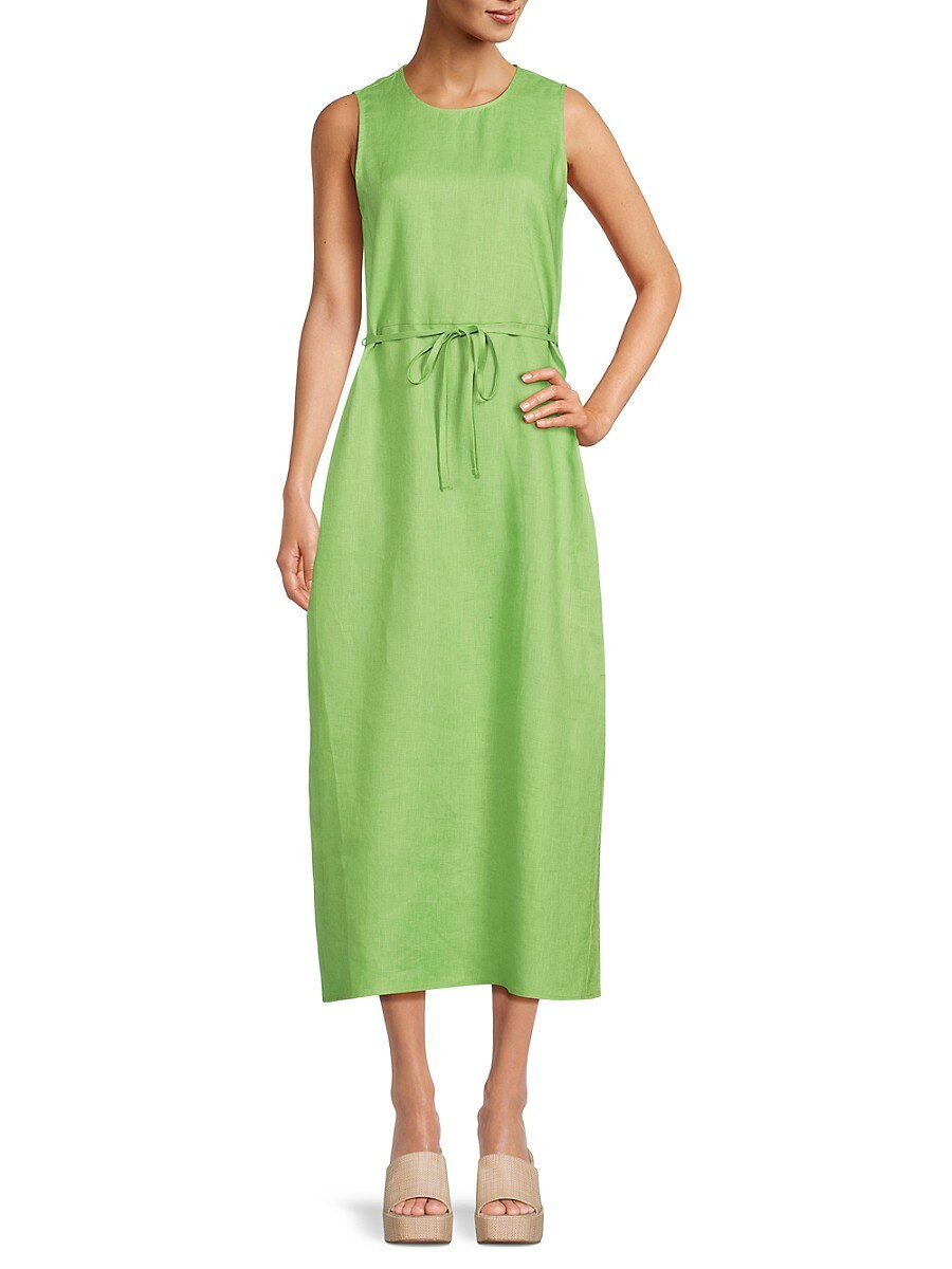 Saks Fifth Avenue Women's Belted 100% Linen A-Line Midi-Dress - Cypress Green - Size 10 | Saks Fifth Avenue OFF 5TH