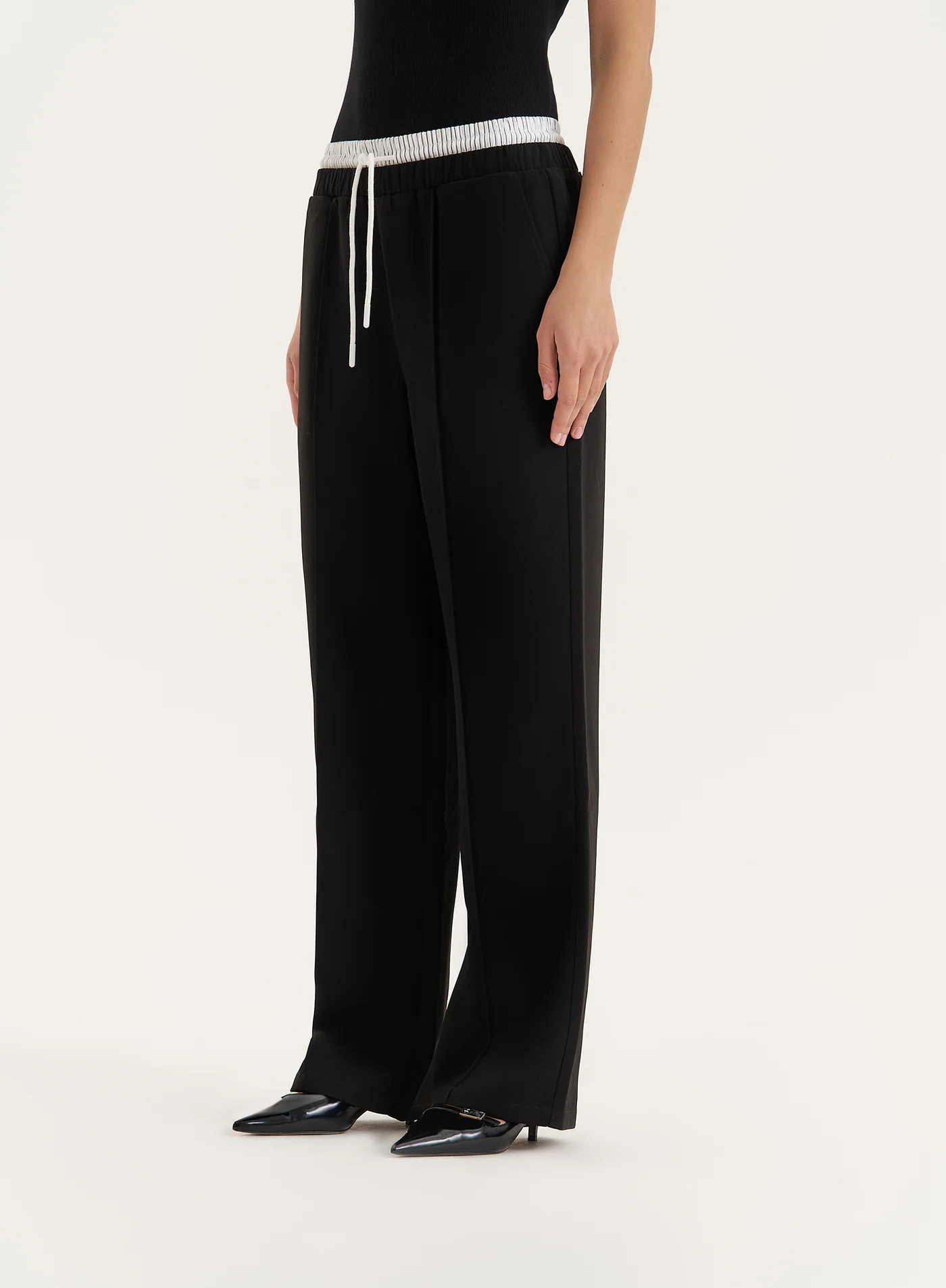 Black Contrast Waistband Straight Leg Trouser- Bianca | 4th & Reckless