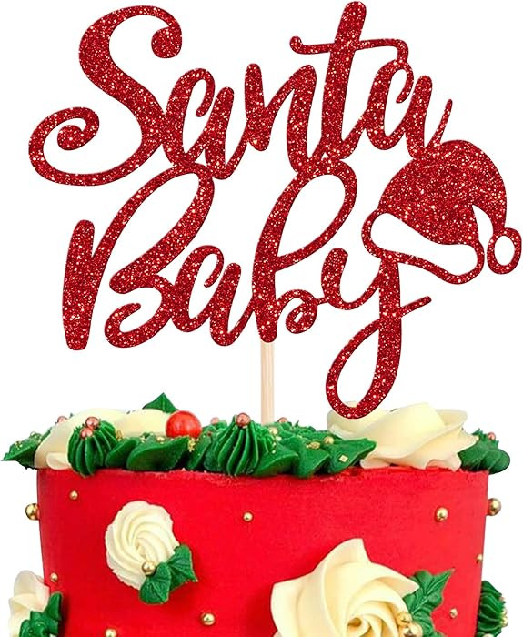 Rsstarxi 1 Pack Santa Baby Shower Cake Topper Red Glitter Xmas Hat Santa Baby Cake Picks Christma... | Amazon (US)