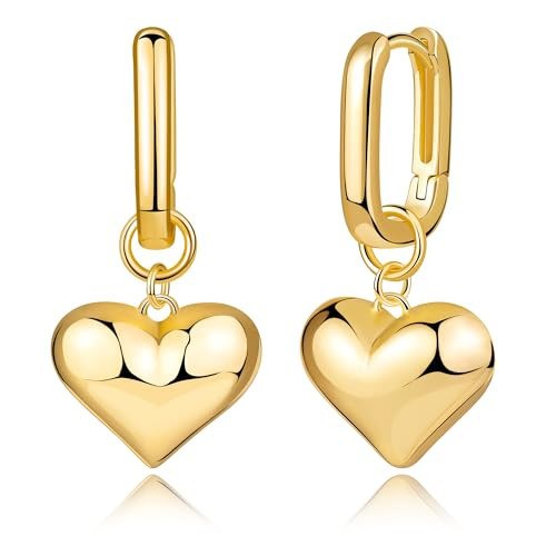 FSLEAD 14K Gold Plated Heart Earrings for Women Rectangle Heart Link Hoop Earrings Convertible Link Chain Huggie Gold Dangle U Double Hoop Square Paperclip Love Heart Earrings, Valentine's Gift for Her | Amazon (US)
