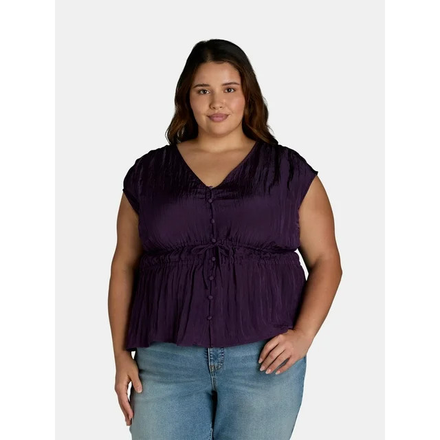 Terra & Sky Women's Plus Blouse with Drawstring Waist, Sizes 0X-4X - Walmart.com | Walmart (US)