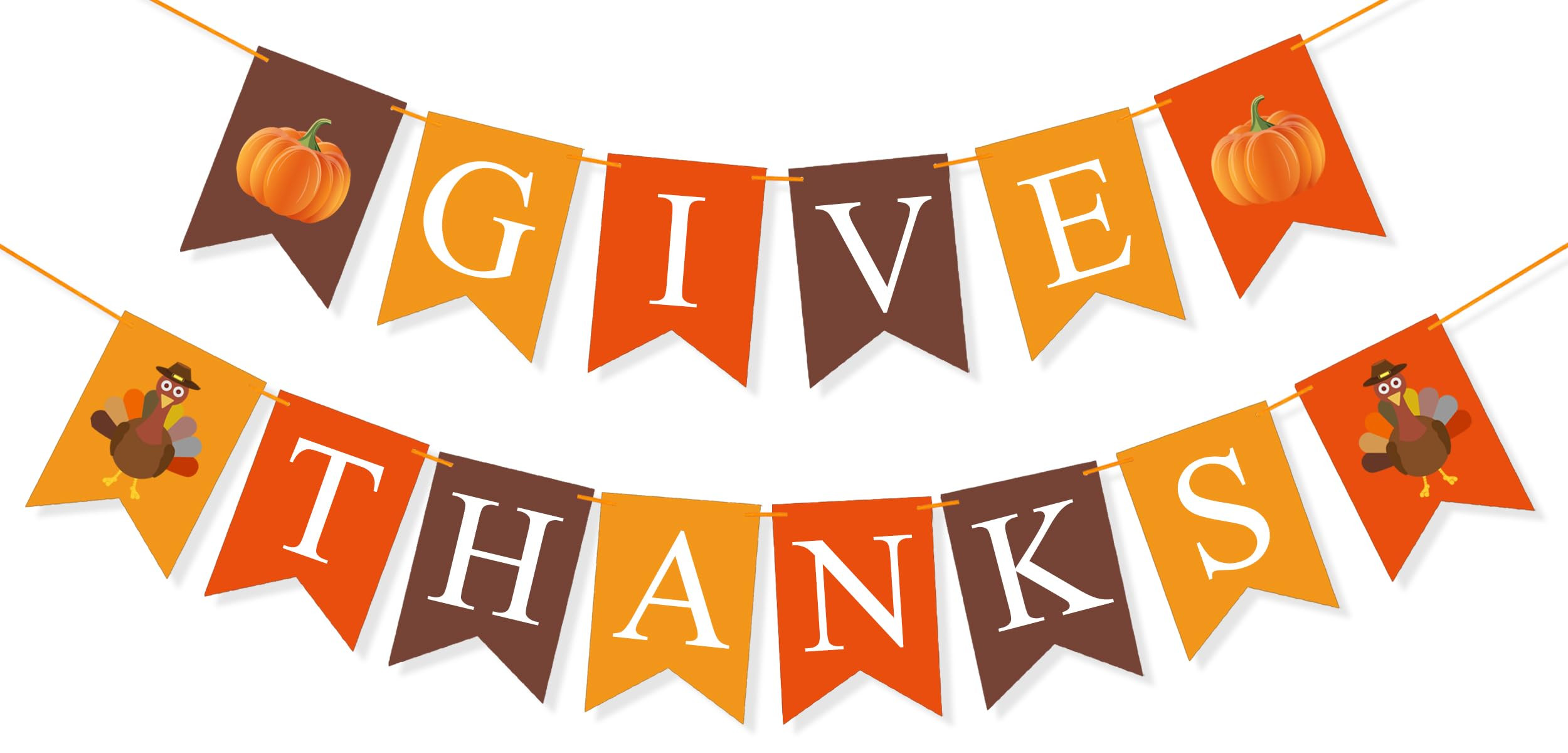 Give Thanks Banner Happy Thanksgiving Day Decorations Garland Bunting Fall Autumn Turkey Pumpkin ... | Amazon (US)
