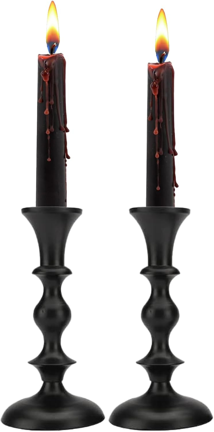 Black Candle Holders Set of 2 Decorative Centerpiece Table Candlesticks Holders for Taper Candles Home Decor Easter Candle Holders for Dinner Party Wedding Decorations | Amazon (US)