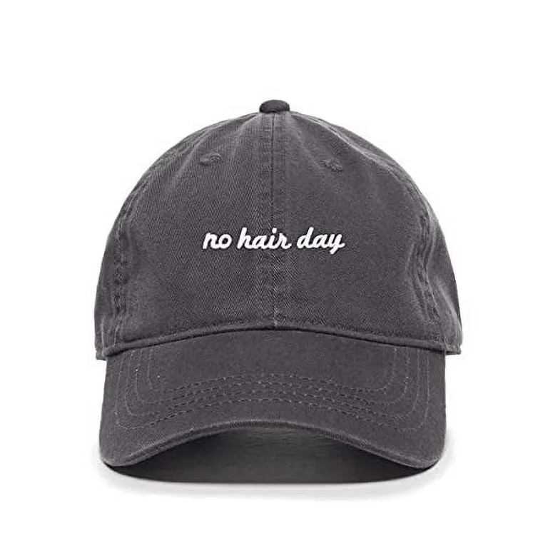 No Hair Day Baseball Cap Embroidered Cotton Adjustable Dad Hat Charcoal | Walmart (US)