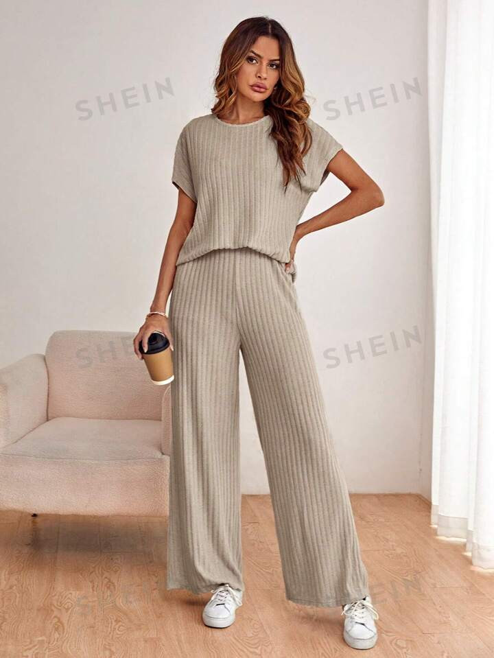 SHEIN LUNE Batwing Sleeve Tee & Wide Leg Pants | SHEIN