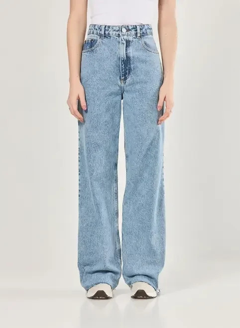 calça jeans wide leg cintura alta - jeans marmorizado | YouCom (BR)