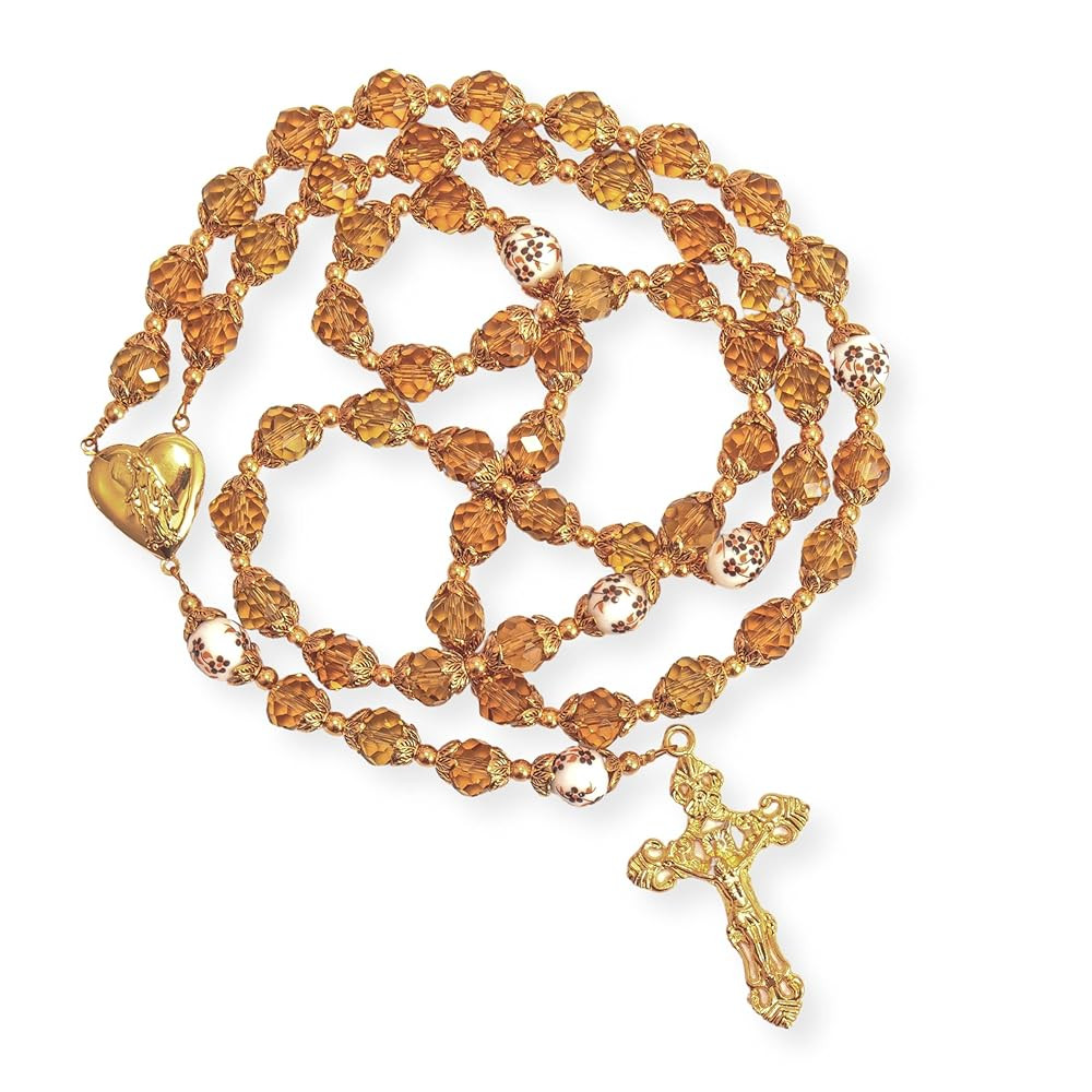 Nazareth Store Catholic Blue Crystal Beads Gold Rosary Flowers Beaded Necklace Miraculous Heart L... | Amazon (US)