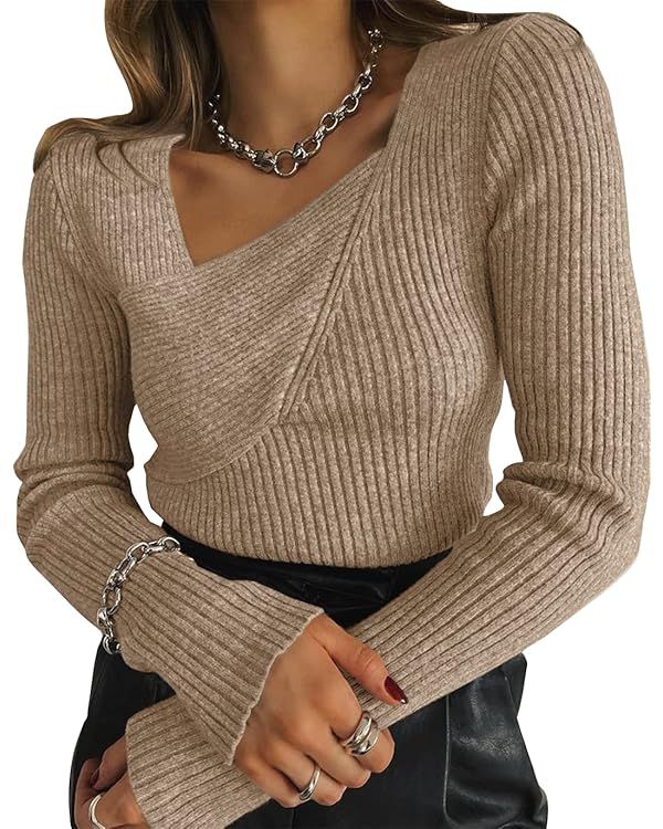 BTFBM Women Casual Long Sleeve Sweaters Slim Fit Comfy Solid Color Winter Fall Ribbed Knit Pullov... | Amazon (US)