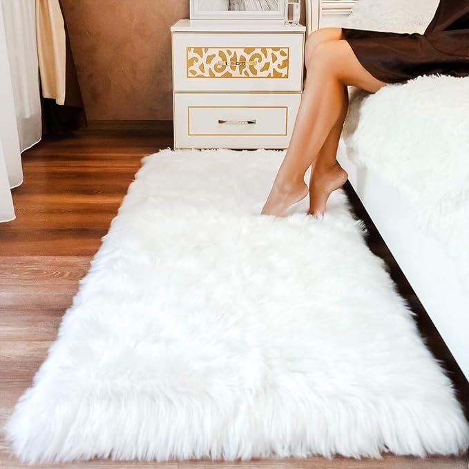 Premium Faux Sheepskin Fur Rug White - 2.3x5 feet - Best Extra Long Shag Pile Carpet for Bedroom ... | Amazon (US)