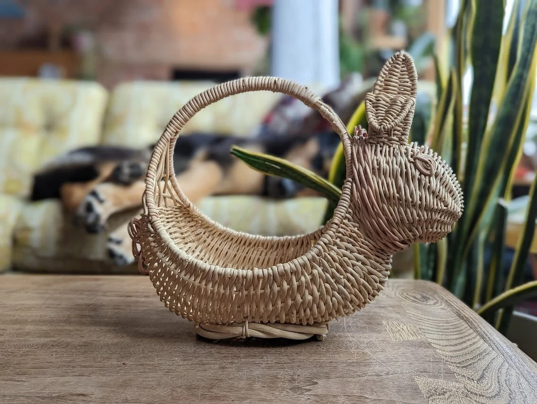 Vintage Woven Wicker Bunny Basket Retro Cottage Garden Flower Gathering Easter Basket - Etsy | Etsy (US)